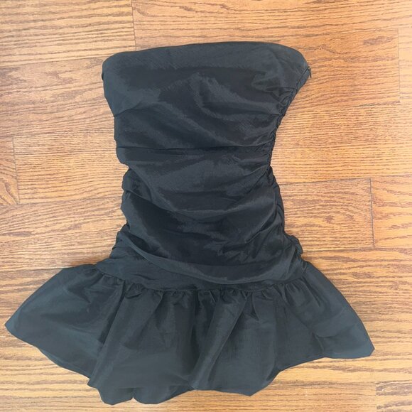 Do+Be Ruched Strapless Black Bubble Hem Cocktail Mini Dress Size Small - Picture 3 of 9
